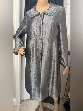Semantics Silver Metallic Jacket Peter Pan Collar Oversized A-Line Statement